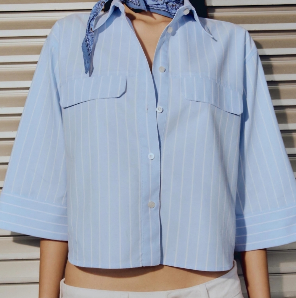 Zara Light Blue Striped Shirt